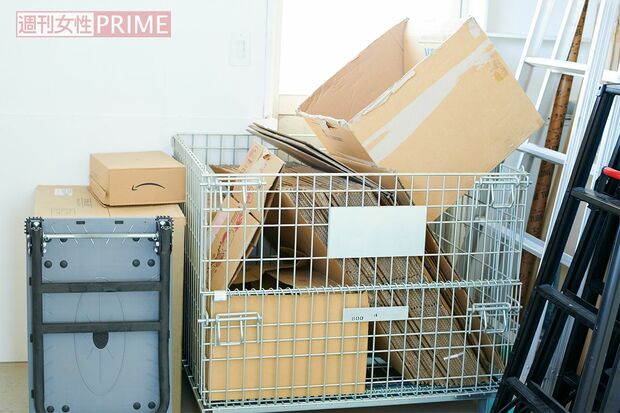 アトリエにはたくさんのダンボールが置かれている。ライオンの作品には50箱も使われているそう　撮影／山田智絵