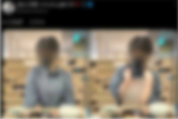 デパート内のとんかつ店とみられる場所で露出行為に及んだ、自称“Iカップ”の女性(Xより、現在は削除済み)