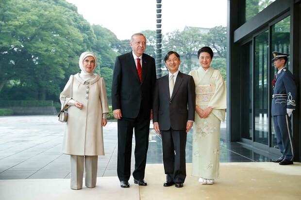 G20のため来日していたトルコ大統領夫妻とのご会見ではきれいな和服姿で（7月1日）