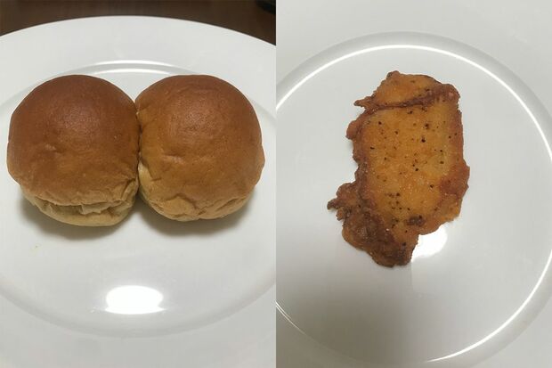 【昼食】写真左はローソンのブランパン、右はセブン-イレブンのナナチキ、コンビニが強い味方に