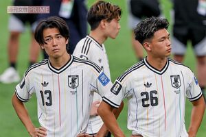 2026年6月30日、ブラジル戦後に悔しそうな表情の中村敬斗と塩貝健人JMPA代表撮影