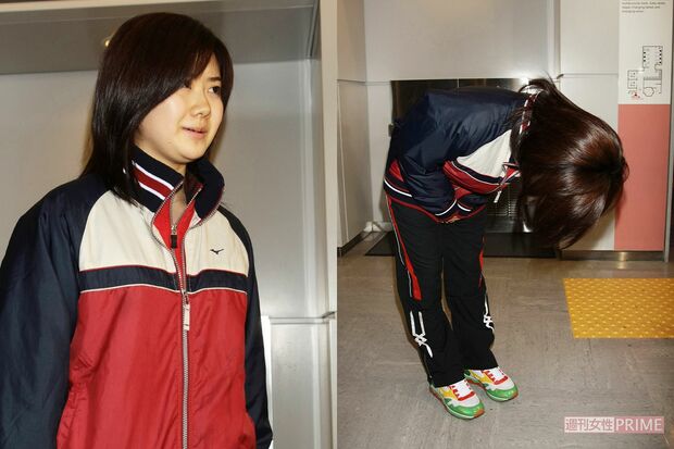 錦織圭との交際について報道陣の取材を受ける福原愛(2008)