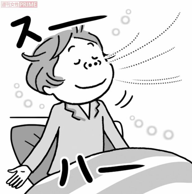 夜寝る前に深呼吸　イラスト／上田惣子