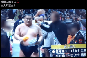 横綱・豊昇龍の身体を観客が「バシバシ」と叩く様子(Xより)