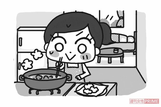 自炊のメニューによってはお金も手間も赤字に　イラスト／まめこ