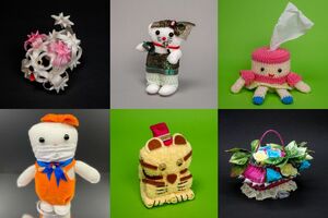 身近なものや不用品を利用して作られた「おかんアート」の作品たち　（撮影／都築響一）