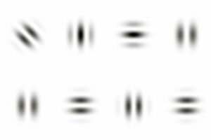 ガボールパッチで使われる画像。輪郭のぼやけた図形が縦、横、斜めと、さまざまな方向で描かれている