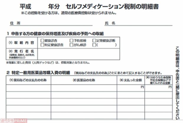 セルフメディケーション税制の明細書　出典:国税庁「明細書・計算明細書等」