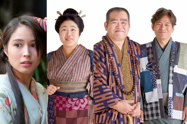 左からリリコ（広瀬アリス）、歌子（枝元萌）、寺ギン（兵動大樹）、亀井庄助（内場勝則）。(c)NHK