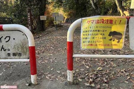 東京都青梅市のハイキングコース入り口には「クマ出没注意」の張り紙が。一部通行止めになっていた