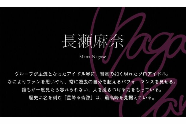 神田沙也加さんが演じたアイドル・長瀬麻奈の紹介ページ（『IDOLYPRIDE』公式サイトより）