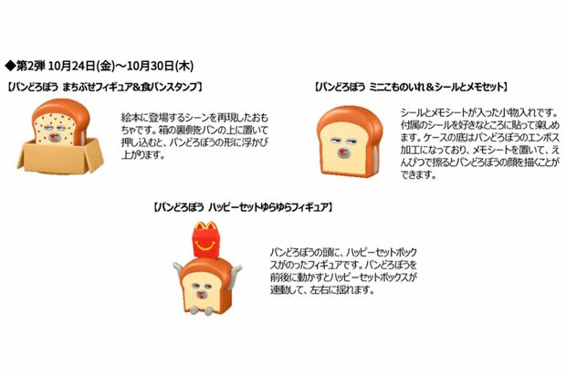 『パンどろぼう』おもちゃ第二弾(マクドナルド公式ホームページより)
