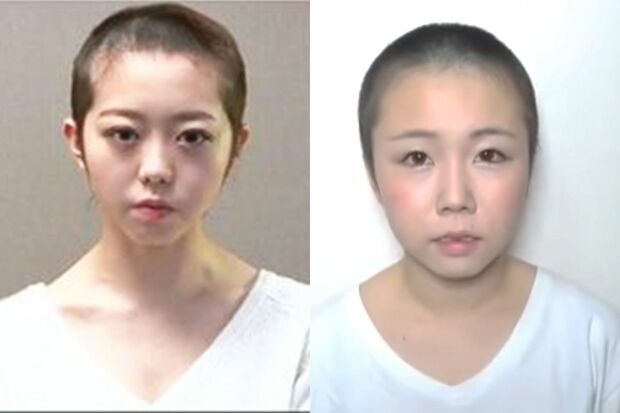 丸刈り謝罪動画を公開した峯岸みなみ（現在は削除）と、あやなん（公式YouTubeより）