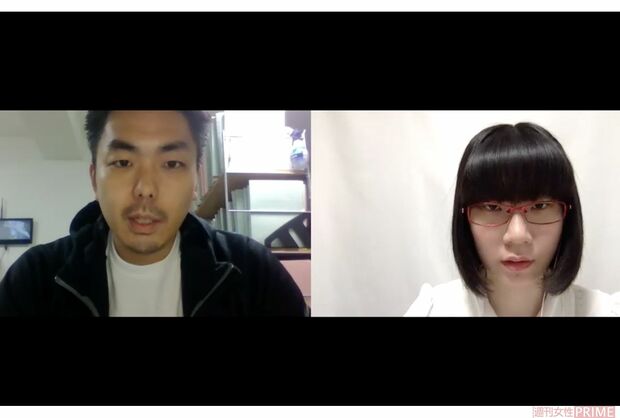 弁護士の倉持麟太郎氏にオンライン上で取材するたかまつなな