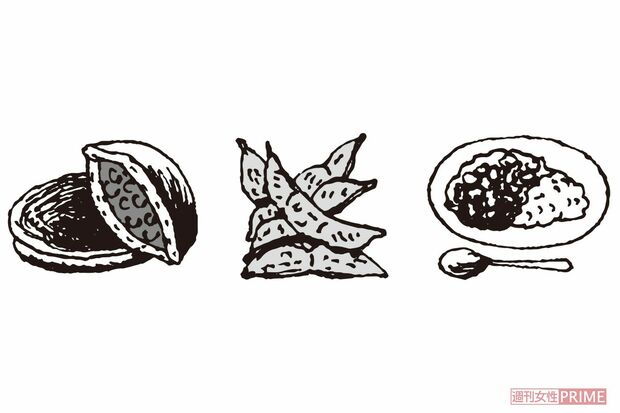 どら焼き・枝豆・豆カレー　イラスト／小島サエキチ