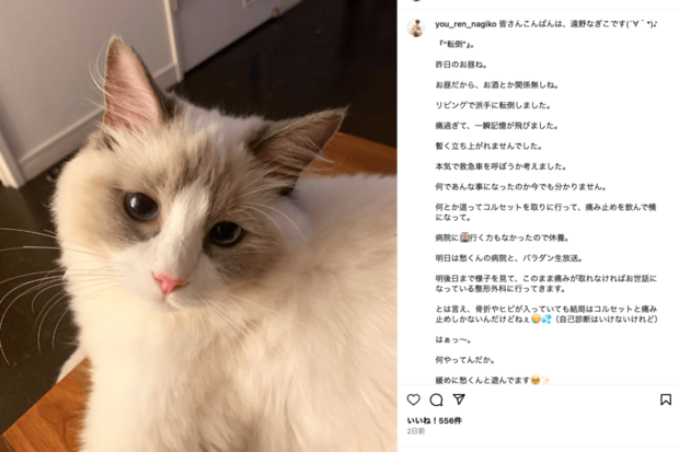 遠野なぎこさん（公式インスタグラムより）