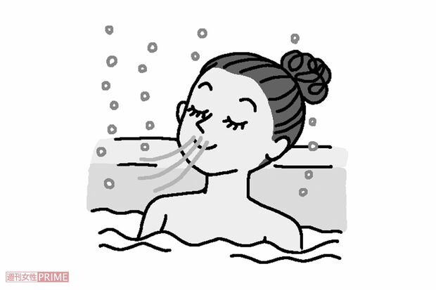 深呼吸して湯気を吸う　イラスト／幸内あけみ