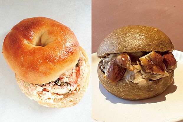 「カッフェ・カッサータ」（右）570円（店頭）600円（お取り寄せ）と「博多鳴海屋明太クリチ」（右）460円（店頭）490円（お取り寄せ）