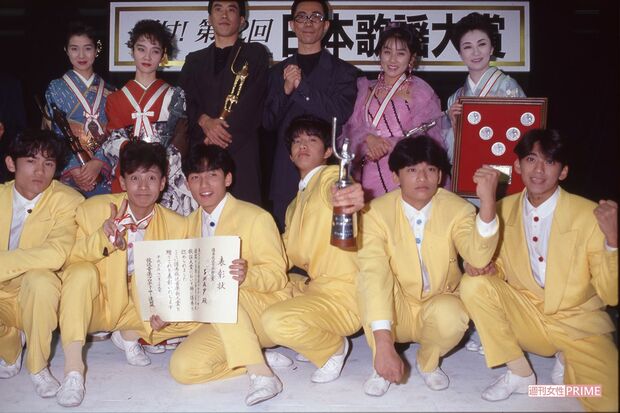 第22回輝け！日本歌謡大賞、記者会見にて。1991年にはとんねるずが大賞、SMAPと中島美智代が新人賞に