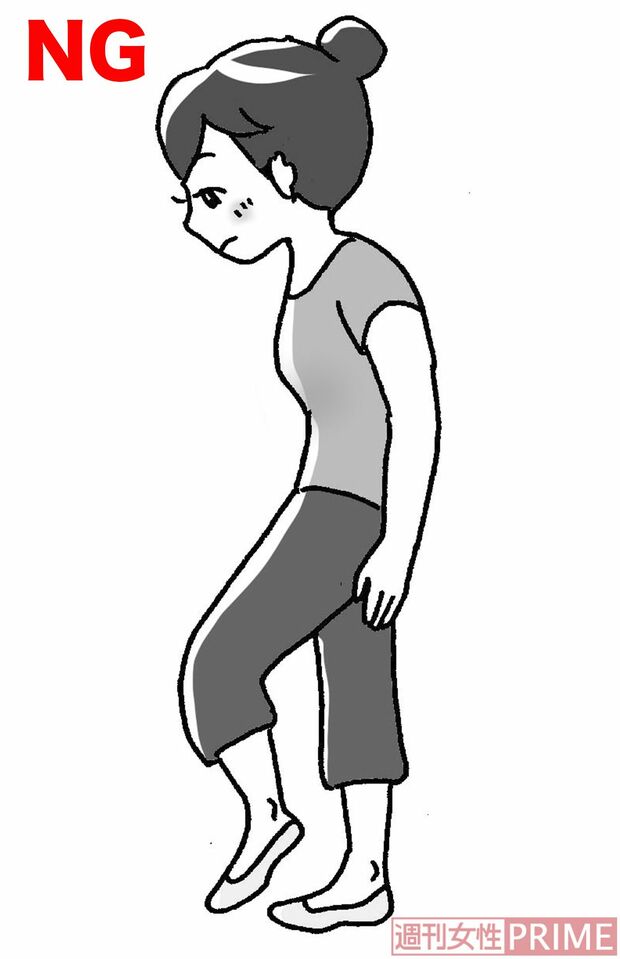 姿勢が悪いと足もあがらず、上半身の負荷も小さくなるので骨への刺激が小さくなります。　イラスト/赤松かおり