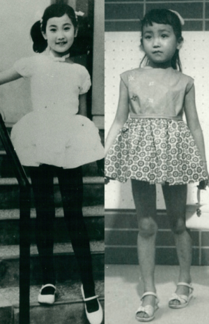 幼稚園児のころファッションショーにも出演（右）。子役、歌手として活動していた小学校3年生のワンシーン（左）