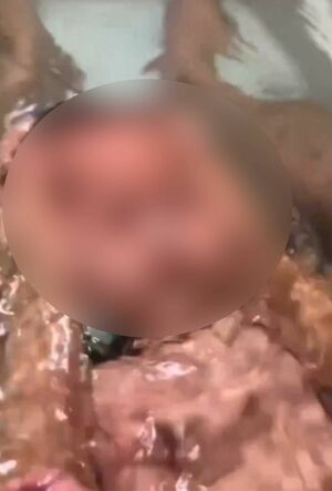 両手で頭を掴み、湯船に顔を沈める様子（拡散された動画より）