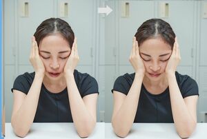 目の不快感とともに、ほうれい線にも効く！　頬上げ矯正のやり方  モデル／長門石茉央