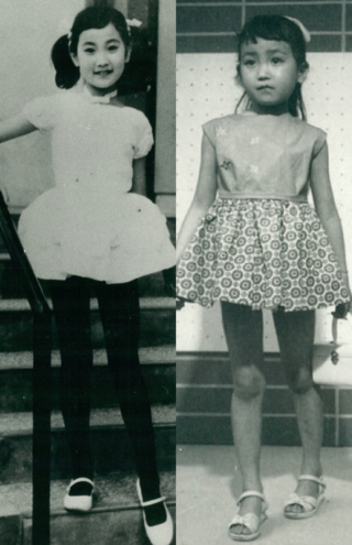 幼稚園児のころファッションショーにも出演（右）。子役、歌手として活動していた小学校3年生のワンシーン（左）