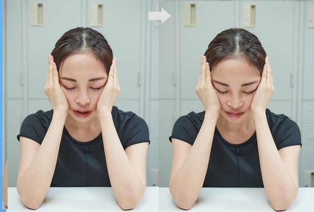 目の不快感とともに、ほうれい線にも効く！　頬上げ矯正のやり方  モデル／長門石茉央