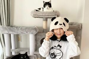 誕生日ももちろんマルオレと。マルオレ似(?)のパンダ帽で親子っぽく!