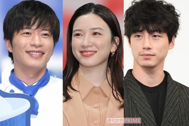 写真左から田中圭、永野芽郁、坂口健太郎