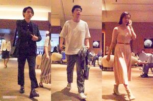 （左から順に）'19年、ドラマ『あなたの番です』打ち上げに参加した横浜流星、田中圭、木村多江