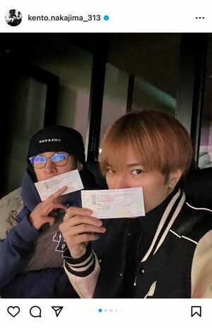 初共演のドラマ撮影を終え、コンサートに訪れた“健康コンビ”（中島健人のインスタグラムより）