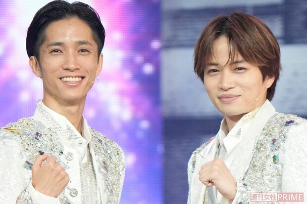 会見での菊池風磨と田中樹（撮影／伊藤和幸）