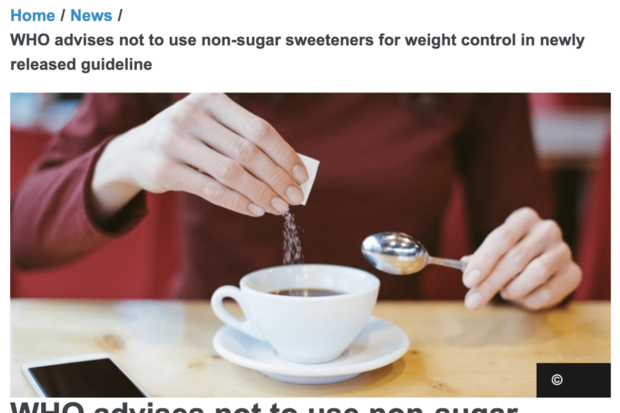 WHOのガイドラインでは体重管理に非糖質甘味料を使用しないよう勧告（公式HPより）