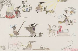 娘のリオさんが12歳で描いた「魔女」の絵。ほうきの上には黒猫の姿も