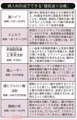 婦人科形成でできる「膣若返り治療」一覧