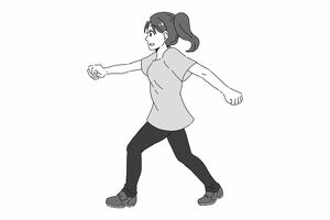 （１）幅広歩行　いつもより大股（10cm程度を意識）で歩くイラスト／小野りひと