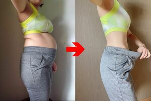 1年でお腹の脂肪が激減！産後はなんと体脂肪40％オーバー。買い物を変える＆ながら運動で、1年後には61Kgから48Kgへ奇跡のダイエット成功（身長152cm）。（写真提供／にーよん）