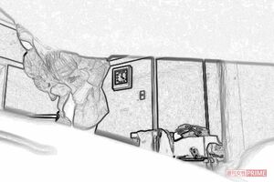 隠しカメラに気づいていない女性出演者は、衣装に着替えるため下着姿に。鏡を見てブラジャーの位置を調整