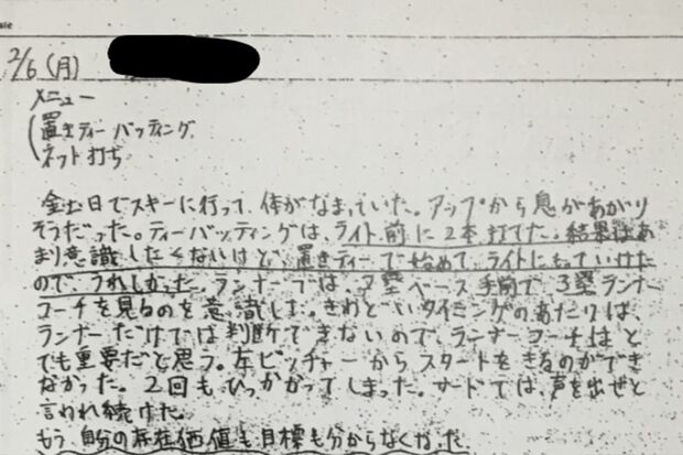 2012年2月6日にA君が書いた部日誌