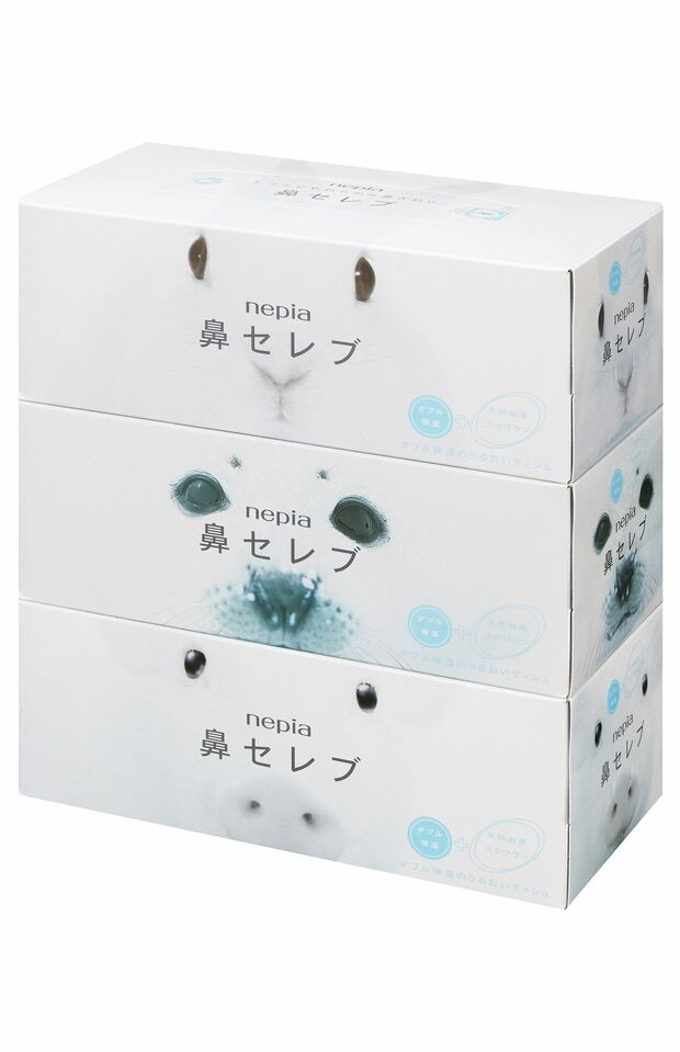 現行品の『鼻セレブ』のパッケージには子ヤギにかわって、子ブタの写真が使われている