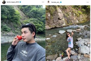 長尾謙杜と原田葵の“川”投稿比較、似ている場所に見える(それぞれ本人インスタグラムより)