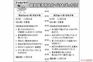 2つのメモで認知症予防も片づけもばっちり！ 「BeforeとAfterをノートに見開きで書くことで、どんな計画を立てて片づけたのかを振り返りやすくなります。完璧じゃなくても良いので、まずは箇条書き程度から気楽にトライしましょう。スマホのメモ機能に記録してもOK」（高橋さん）