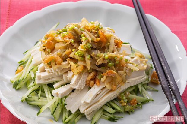 押し豆腐で豆腐ときゅうりの中華サラダ