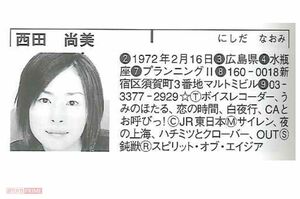『タレント名鑑』には'72年生まれと書かれているが…。西田尚美に“サバ読み”疑惑