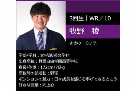 牧野稜容疑者（アメフト部HPより）