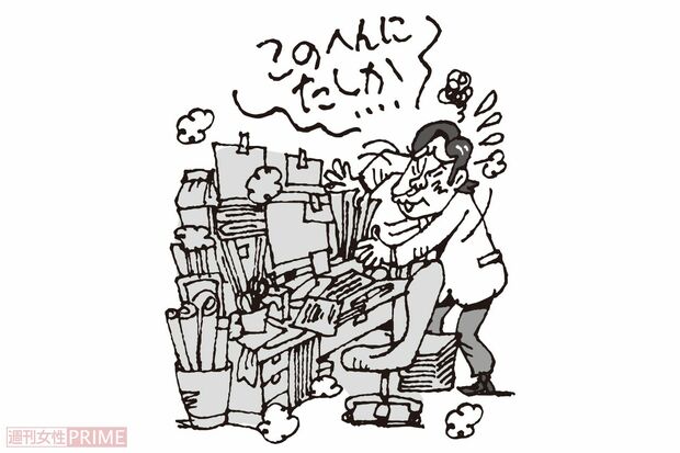 4.医師がカルテをまだ自筆している（イラスト／小島サエキチ）