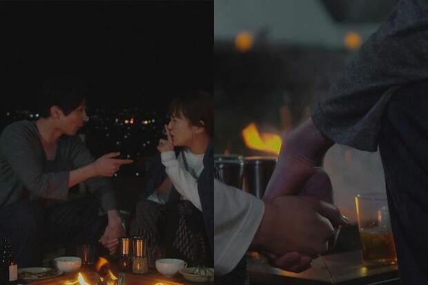 横浜流星のグラスは空→繋いだ手がアップになると、飲み物が増えていた（『着飾る恋には理由があって』3話より）