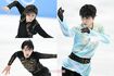 2022年北京五輪、左上から時計回りに宇野昌磨、羽生結弦、鍵山優真(JMPA代表撮影)